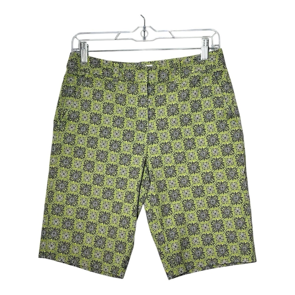 Talbots Women's Size 4 Green Floral Print Stretch Shorts Bermuda‎ Knee Length